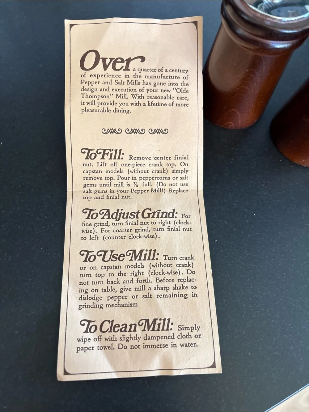 Vintage Wooden Salt And Pepper Mill Set, Bison Walnut Finish, “Olde Thompson”